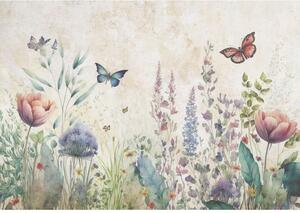 Postershop Fototapety vliesové: Nature meadow flowers butterflies - 254x184 cm