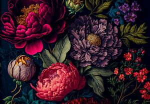 Postershop Flowers peonies painting leaves (1)Fototapety vliesové: - 368x254 cm