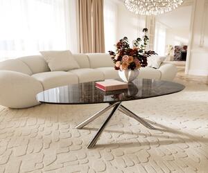 DELIFE Konferenční stolek Edge oválný 140x75 cm keramika Laminam® Emperador Extra Lucidato tmavě hnědá Sarity nerezová ocel broušená