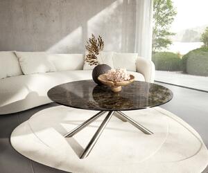 DELIFE Konferenční stolek Edge kulatý 100x100 cm keramika Laminam® Emperador Extra Lucidato tmavě hnědá Sarity nerezová ocel broušená