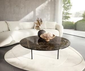 DELIFE Konferenční stolek Edge kulatý 100x100 cm keramika Laminam® Emperador Extra Lucidato tmavě hnědá Trive kov černá