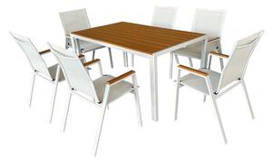 Zahradní stůl BANTO (bílá ocel + dub) (pro 4-6 osob). 1091742