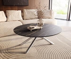 DELIFE Konferenční stolek Edge kulatý 100x100 cm keramika Laminam® Noir Desir hnědá Sarity nerezová ocel broušená