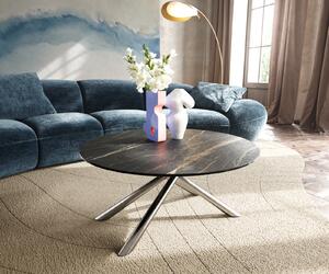 DELIFE Konferenční stolek Edge kulatý 90x90 cm keramika Laminam® Noir Desir hnědá Sarity nerezová ocel broušená