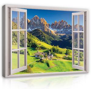 Postershop Obraz na plátně: 3D Effect Window Alps Mountains View - 80x60 cm