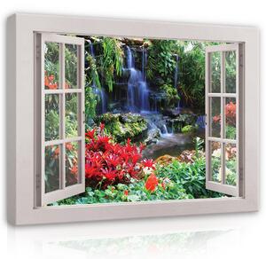 Postershop Obraz na plátně: View window 3D jungle - 80x60 cm