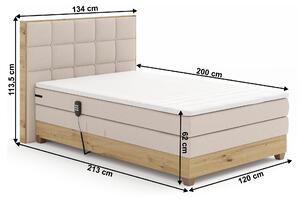 KONDELA Elektrická polohovací postel, boxspring, béžová/dub artisan, 120x200, TIANA