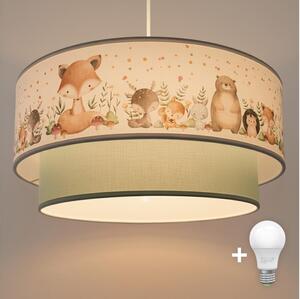 Brilagi- LED Dětský lustr na lanku BOBO 1xE27/60W/230V pr. 40 cm bílá/zel./zvíř