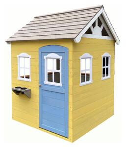 KONDELA Dřevěný zahradní domek pro děti, bílá/šedá/žlutá/modrá, NESKO