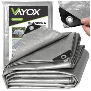 Vayox, plachta, 4x5 metr, stíbrná, 120 g/m², tkaná, vodotsná, s oky. Odolná proti roztrení, UV stabilizovaná, ochranná plachta pro dřevo, auto, zahradu