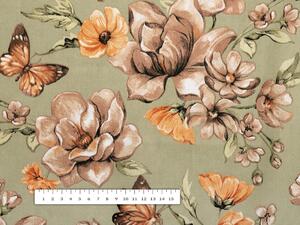 Biante Bavlněný povlak na polštář s lemem Sandra SA-472 Hnědé květy magnolie na zeleném 30 x 50 cm