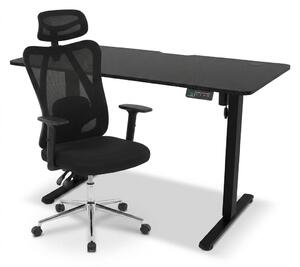 Vikio Pracovní set - elektrický výškově nastavitelný stůl 120×60 cm carbon + černá kancelářská židle VPS106C-206C