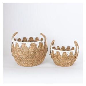 SADA 2x Slaměný košík béžová/bílá 32x16,5x18/24x23,5x26 cm