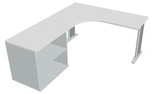 Sestava stolu a skříně pravá 160 cm - Hobis Flex FE 60 H P Dekor stolové desky: šedá, Barva nohou: Stříbrná