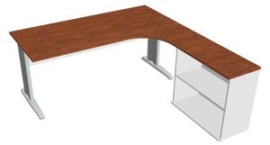 Sestava stolu a skříně levá 180 cm - Hobis Cross CE 1800 H L Dekor stolové desky: šedá, Dekor lamino podnože: bílá, Barva nohou: Stříbrná