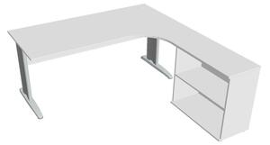 Sestava stolu a skříně levá 180 cm - Hobis Cross CE 1800 H L Dekor stolové desky: šedá, Dekor lamino podnože: bílá, Barva nohou: Stříbrná