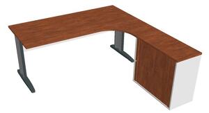 Sestava stolu a rol. skříně levá 180 cm - Hobis Cross CE 1800 HR L Dekor stolové desky: buk, Dekor lamino podnože: buk, Barva nohou: černá