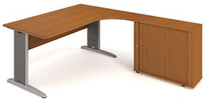 Sestava stolu a rol. skříně levá 180 cm - Hobis Cross CE 1800 HR L Dekor stolové desky: třešeň, Dekor lamino podnože: šedá, Barva nohou: černá