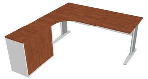 Sestava stolu a rol. skříně pravá 180 cm - Hobis Cross CE 1800 HR P Dekor stolové desky: ořech, Dekor lamino podnože: bílá, Barva nohou: černá