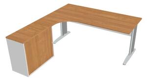 Sestava stolu a rol. skříně pravá 180 cm - Hobis Cross CE 1800 HR P Dekor stolové desky: ořech, Dekor lamino podnože: bílá, Barva nohou: černá