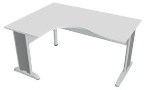Stůl ergo vlna pravý 160×120/80 cm - Hobis Cross CE 2005 P Dekor stolové desky: šedá, Dekor lamino podnože: bílá, Barva nohou: Stříbrná