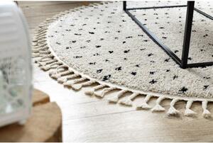 Kulatý koberec BERBER SYLA B752, krémový s tečky střapce, Maroko, S velikost kruh 160 cm | krásné koberce cz