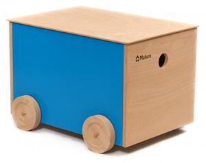 Dřevěný box na kolečkách pro ukládání stavebnice - Modrá