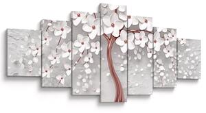 Obraz - Obraz bílého stromu s květinami, rosegold (210x100 cm)