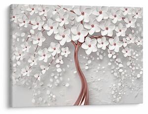 Obraz - Obraz bílého stromu s květinami, rosegold (70x50 cm)