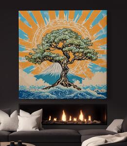 Obraz na plátně - Strom života Slunce a hora Fuji FeelHappy.cz Velikost obrazu: 60 x 60 cm