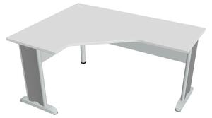 Stůl ergo lomený pravý 160×120/60 cm - Hobis Cross CEV 60 P Dekor stolové desky: třešeň, Dekor lamino podnože: bílá, Barva nohou: Stříbrná