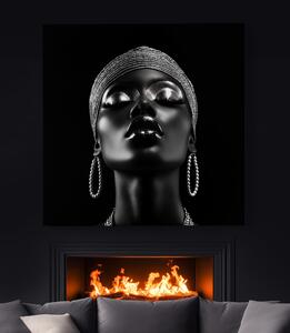 Obraz na plátně - Afričanka Dalia stříbro a perlové náušnice FeelHappy.cz Velikost obrazu: 60 x 60 cm