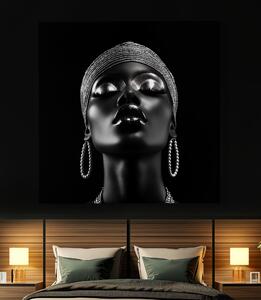 Obraz na plátně - Afričanka Dalia stříbro a perlové náušnice FeelHappy.cz Velikost obrazu: 100 x 100 cm