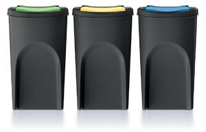 Prosperplast Sada 3 odpadkových košů SORTIBOX recyklovaně černá, objem 3x35L