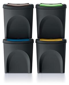 Prosperplast Sada 4 odpadkových košů SORTIBOX Recyklovaně černý, objem 4x25L
