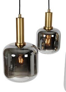 Závěsná lampa černá se zlatem a kouřovým sklem oválná 5-světelná - Zuzanna