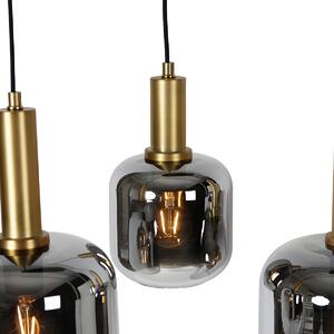 Závěsná lampa černá se zlatem a kouřovým sklem oválná 5-světelná - Zuzanna