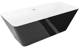 Mexen Velo Slim, volně stojící vana 170 × 75 cm, bílá/černá lesklá, zlatý matný přepad, 52811707575-55