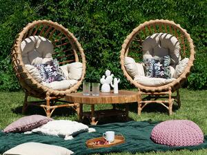 Benlemi Zahradní sada: Dvě přírodní proutěná křesla LAURA a masivní odkládací stolek DAVE Zvolte barvu: Hořčicová, Zvolte tvar stolku: Kulatý