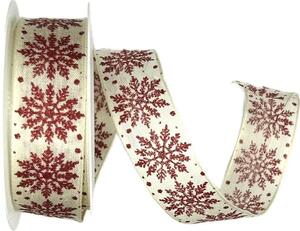 Vánoční stuha SNOWPEARL CREAM krémová 25mm x 2m (12,-Kč/m)