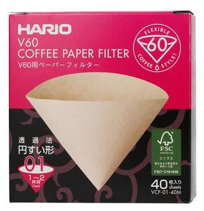 Hario papírový filtr V60-01 40 ks NEBĚLENÉ