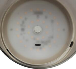 Brilliant LED stolní lampa Lumeo, Ø 13 cm, mosazná/kouřově šedá, stmívatelný, Hliník / šedá / zinek, Obývací pokoj / jídelna, Sklo