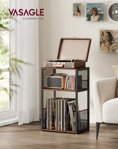 VASAGLE Stojan na gramofony třípatrový s úložným prostorem pro vinylové desky hnědá