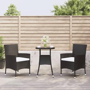 3dílný zahradní bistro set s poduškami černý polyratan 3187414