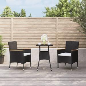 3dílný zahradní bistro set s poduškami černý polyratan 3187422