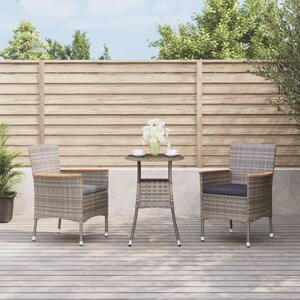 3dílný zahradní bistro set s poduškami šedý polyratan 3187424