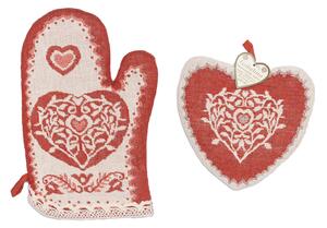 Texicop Kuchyňská chňapka s podložkou - červené srdce Velikost: univerzální + 18*28 cm