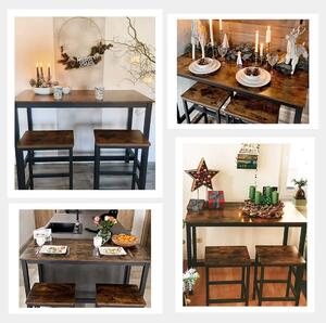2x Barové židle VESTIGE + stůl v rustikálním stylu - hnědý