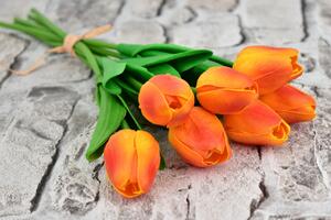 Kytice 7 tulipánů 34,5 cm, oranžová