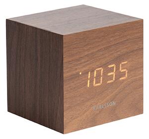 Budík Mini Cube tmavá dřevěná dýha, bílá LED KARLSSON (Barva - dřevěná dýha)